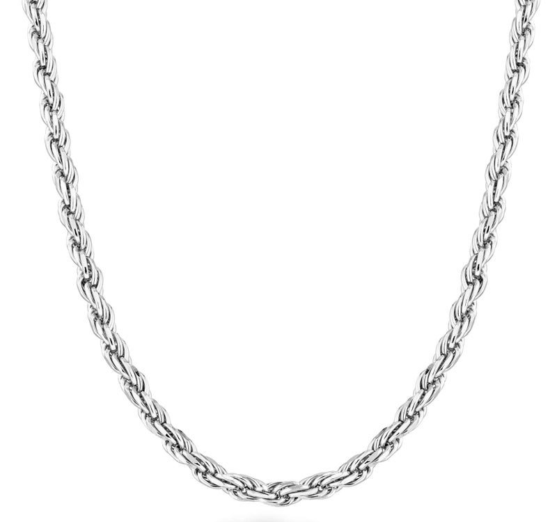 Miabella Solid 925 Sterling Silver Italian 2mm, 3mm Diamond-Cut Braided Rope Chain Necklace for Men Women Made in Italy (3mm, Length 30 Inches) - Image 1